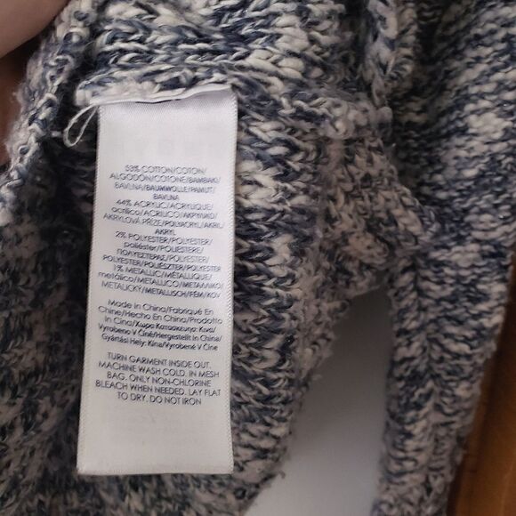 Chaps Cotton Blend Turtleneck Sweater Drawstring Sparkle Blue White Petite L - Picture 5 of 6